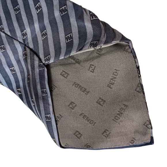 Fendi monogram logo striped pattern silk tie - Picture 2 of 5